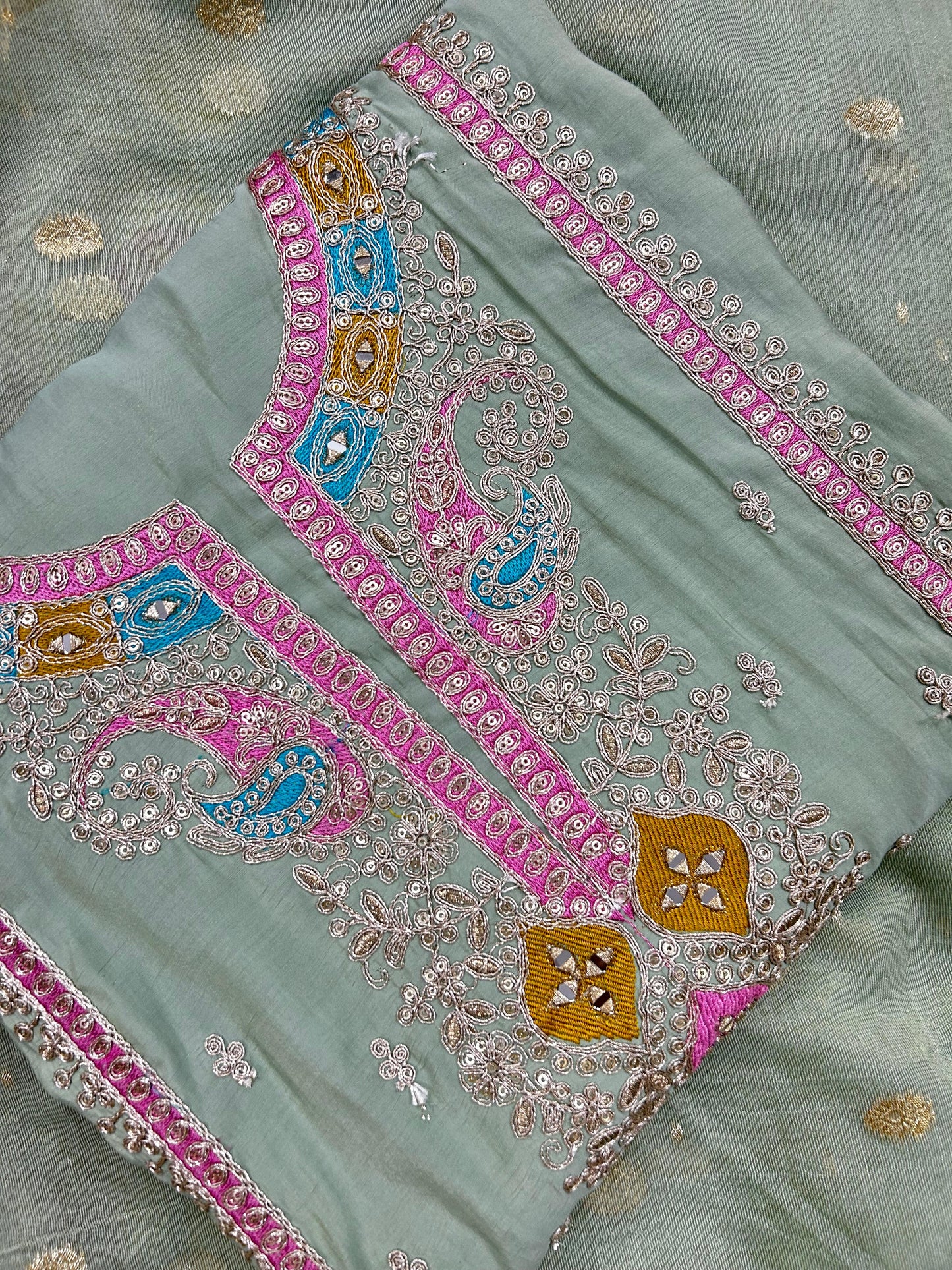 Modal Cotton Suit with Royal Khin Khab Silk Dupatta (Green)