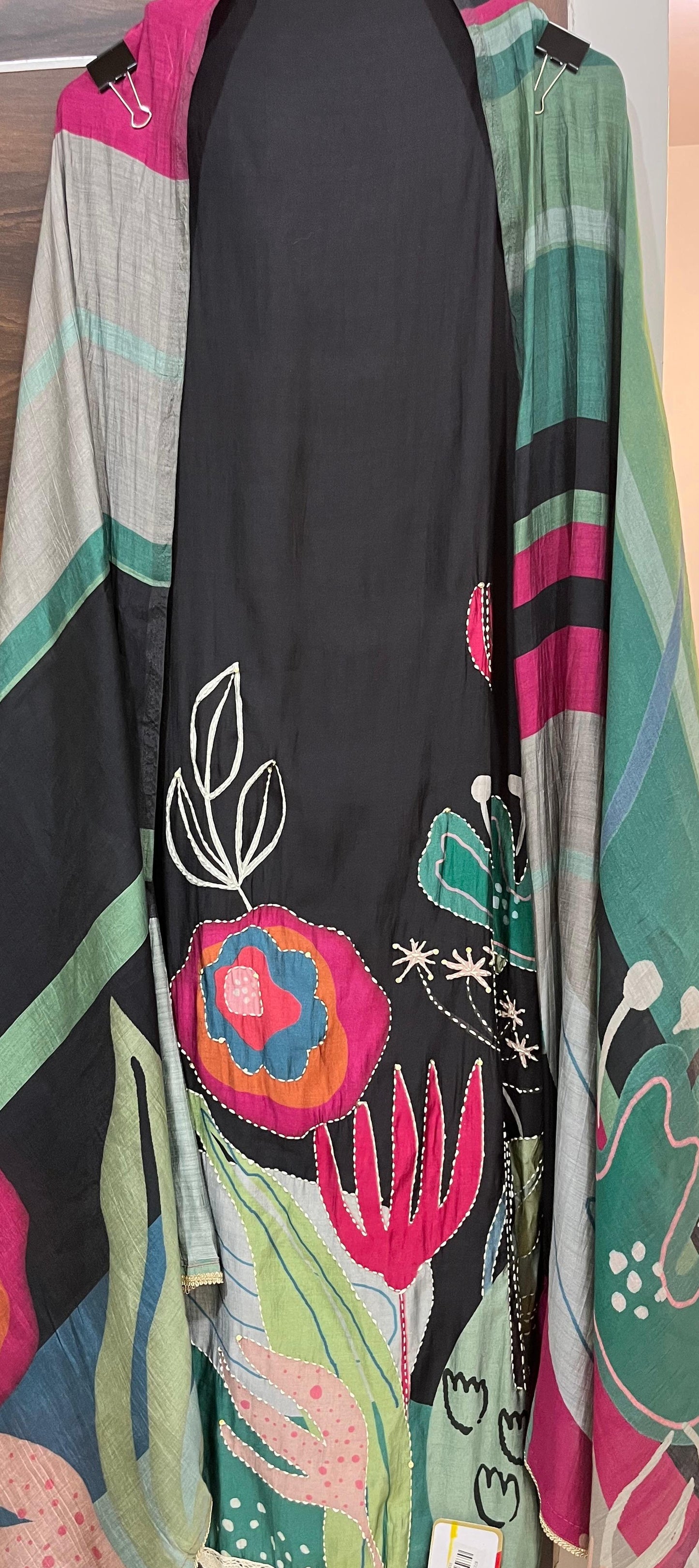 Classic Black Suit with Intricate Kantha Work