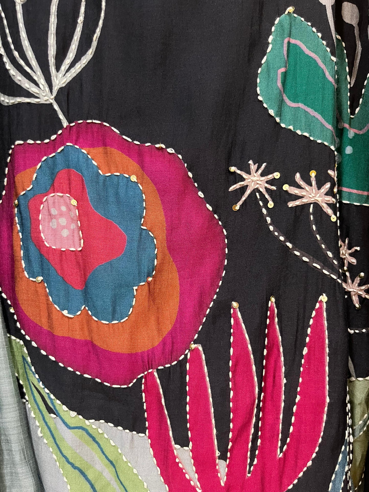 Classic Black Suit with Intricate Kantha Work