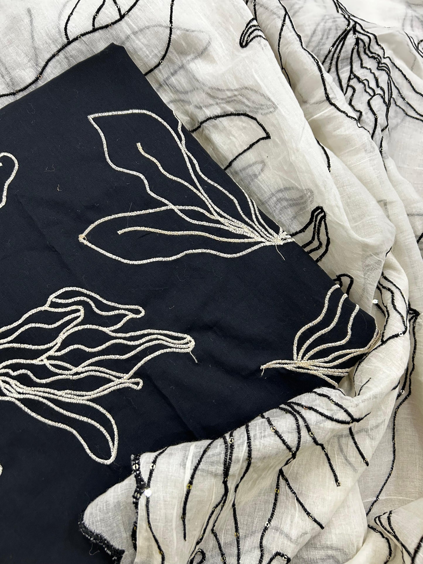 Monochrome Embroidered Suit in Black and White