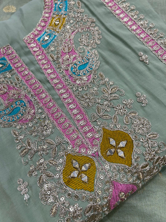 Modal Cotton Suit with Royal Khin Khab Silk Dupatta (Green)