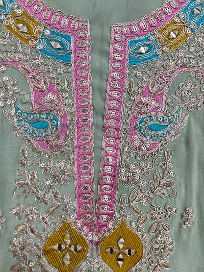 Modal Cotton Suit with Royal Khin Khab Silk Dupatta (Green)