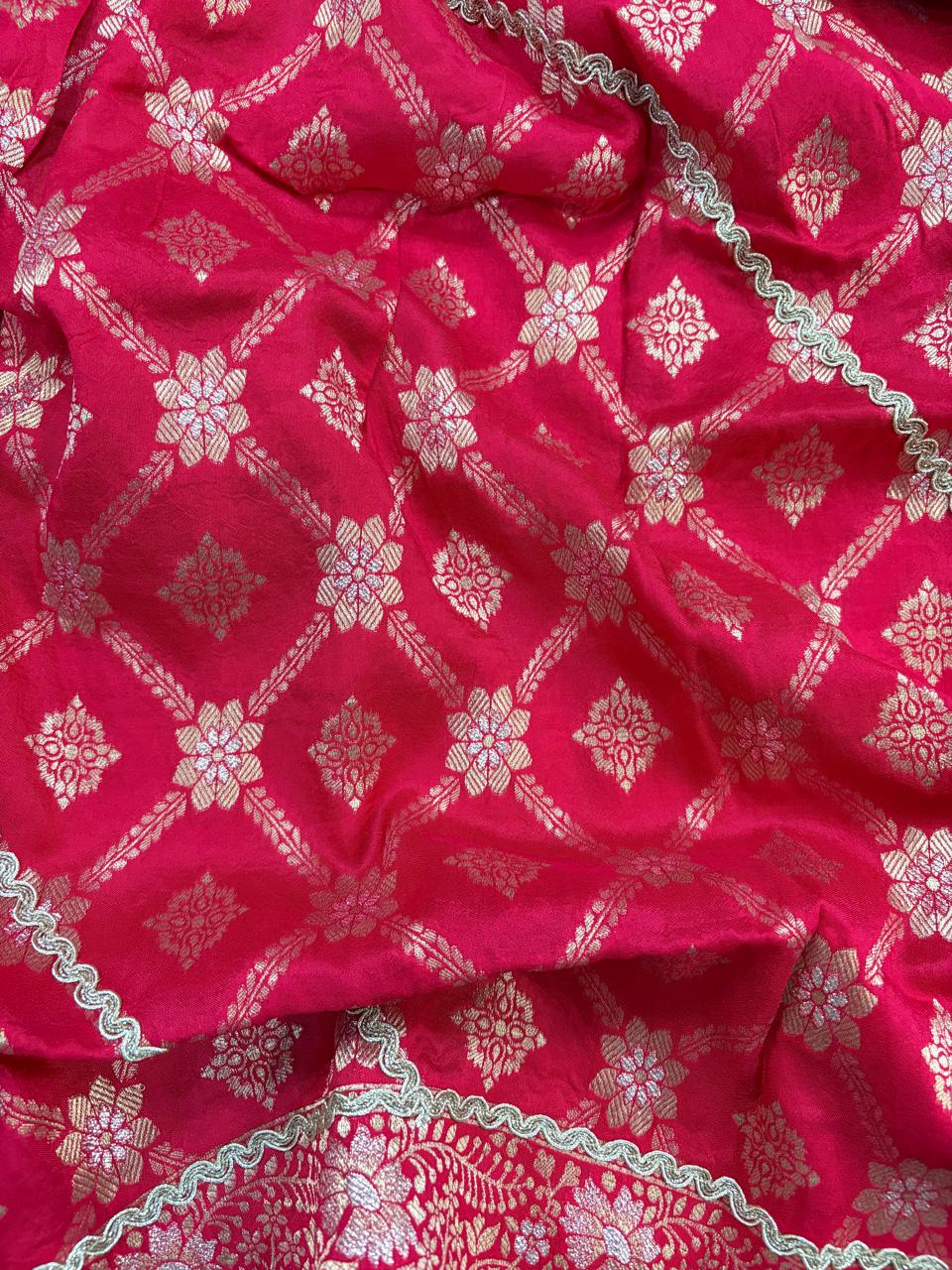 Traditional Red Suit with Hand Mirror Work & Banarasi Silk Dupatta