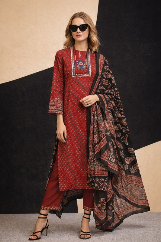 Heritage Ajrakh Cotton Ensemble (Red)